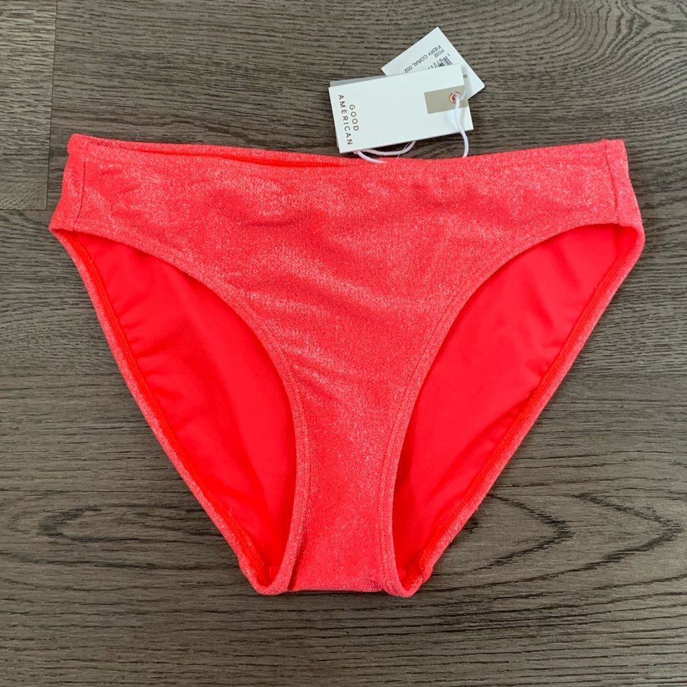 Good American Sparkle Low Rise Swim Briefs - Size 1 (US 2-4) - Fiery Coral - NWT - Picture 2 of 6